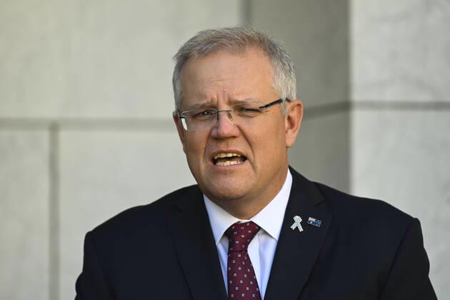 SCOTT MORRISON CORONAVIRUS UPDATE, Australian Prime Minister Scott Morrison speaks to the media during a press conference at Parliament House in Canberra, Thursday, April 23, 2020. ( NO ARCHIVING, EDITORIAL USE ONLY, NO USE IN BOOKS WITHOUT CONSENT CANBERRA ACT AUSTRALIA  Copyright: xLUKASxCOCHx 20200423001464845746