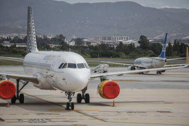 April 23, 2020: 23 April 2020 (Malaga) Aircraft stationed on the runway due to the coronavirus crisis at Malaga airport waiting for trips to be activated and borders to be opened - ZUMAc161 20200423_zap_c161_019 Copyright: xLorenzoxCarnerox