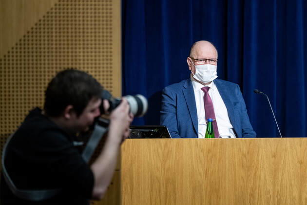 Tallinn, 23.04.2020 Koroonakriis. Valitsuse pressikonverents superministeeriumis. Mart Helme. Estonian government press conference on coronavirus ad ministries building. Minister of the Interior Mart Helme. Foto Mihkel Maripuu, Postimees Tallinn Harjumaa Estonia  Copyright: xMihkelxMaripuux