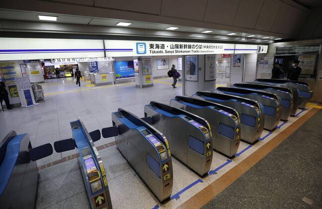 New coronavirus A limited number of passengers are seen for shinkansen bullet trains at JR Tokyo Station on April 24, 2020, under a state of emergency over the coronavirus pandemic. 
