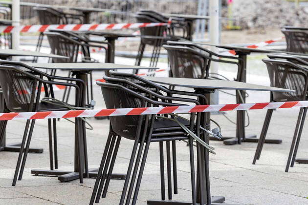 DEU, Germany, Baden Württemberg, Stuttgart, 24 04 2020 Effects of the corona crisis closed terrace café