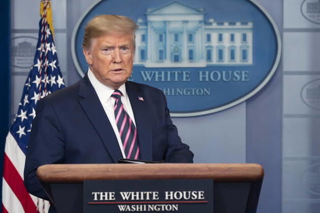 April 24, 2020, Washington, District of Columbia, USA: United States President Donald Trump participates in a news briefing with members of the Coronavirus Task Force at the White House in Washington, DC on April 24, 2020. .Credit: Pool via CNP Washington USA - ZUMAs152 20200424_zaa_s152_088 Copyright: xChrisxKleponisx