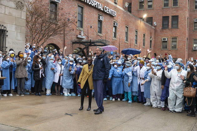 Daily life in New York amid COVID-19 pandemic Nurses, doctors, medical staff attend mayor Bill de Blasio and first lady Chirlane McCray thanking for their work during COVID-19 at Kings County Hospital New York New York United States Copyright: LevxRadin
