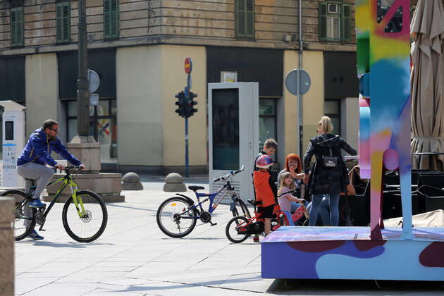 As traders prepare window displays to open, citizens stroll through Korzo 25.04.2020., Croatia, Rijeka - Numerous citizens walked through Korzo. Shops are setting up shop windows ahead of opening next week. GoranxKovacic PIXSELL