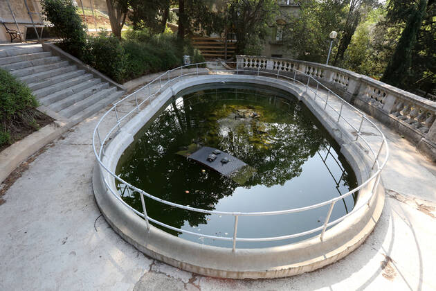 About 30 water turtles live in a fountain pound 25.04.2020., Croatia, Rijeka - About 30 water turtles live in a fountain pound that is part of the Vidikovac water reservoir at the City Water Supply on Boulevard. GoranxKovacic PIXSELL