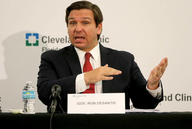 April 25, 2020, Weston, FL, USA: Florida Gov. Ron De Santis speaks during a news conference regarding COVID-19 at the Florida Cleveland Clinic in Weston, Fla., on Saturday, April 25, 2020. Weston USA - ZUMAm67_ 20200425_zaf_m67_002 Copyright: xPedroxPortalx