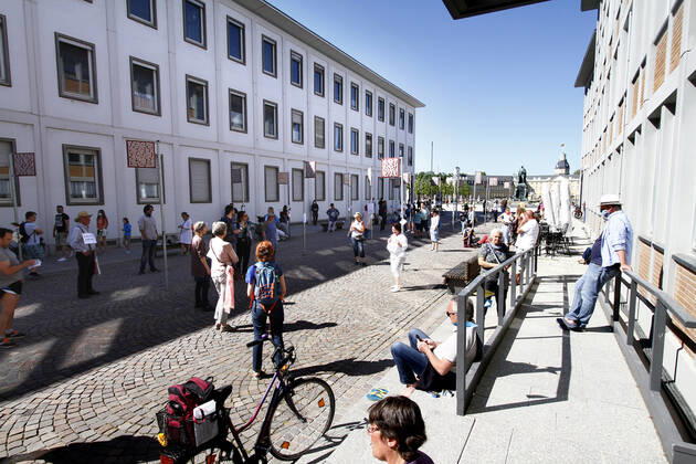 An approved demonstration, limited to a few participants, against the corona-related infection protection law and the associated restrictions on freedom took place in the city centre of Karlsruhe, Baden Württemberg, Germany