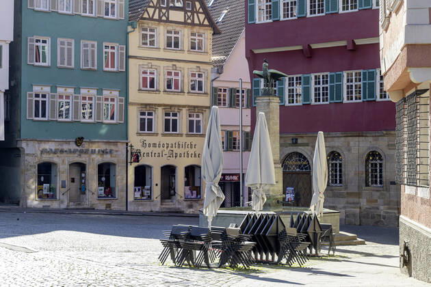 DEU, Germany, Baden Württemberg, Esslingen, 26 04 2020 City view Esslingen am Neckar Due to the corona crisis street cafes and beer gardens are closed