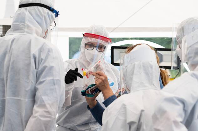 Drive & Go-Thru mobile tent for testing for the coronavirus at the Energa Arena in Gdansk Drive & Go-Thru mobile tent for testing for the coronavirus at the Energa Arena on April 27, 2020 in Gdansk, Poland EN_01426457_0011