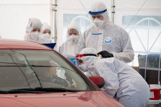 Drive & Go-Thru mobile tent for testing for the coronavirus at the Energa Arena in Gdansk Drive & Go-Thru mobile tent for testing for the coronavirus at the Energa Arena on April 27, 2020 in Gdansk, Poland EN_01426457_0042
