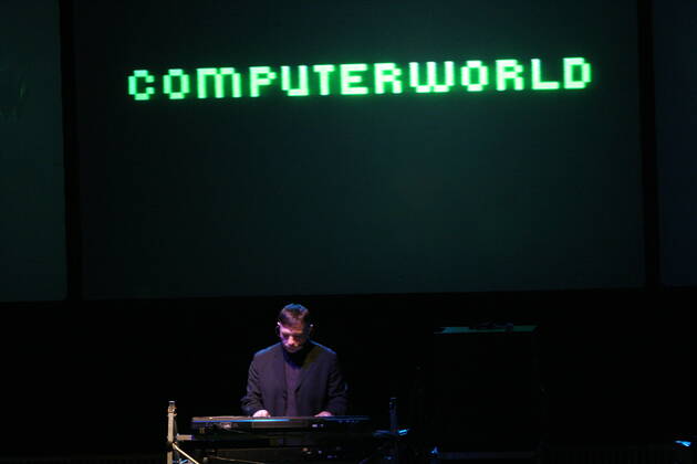 76 Concert Karl Bartos in the Berlin rbb Broadcasting Hall, electro, electronic, sound art, pop, music, Ex Kraftwerk, singer, computer video wall, t.s., total, wide, horizontal, Berlin Germany, Germany Copyright: xPOP-EYE Rafalkx 00067344_00067344