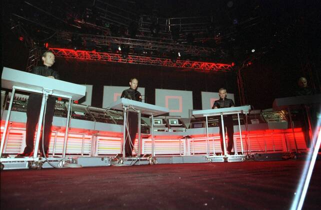 60 Concert 98 Kraftwerk in Roskilde, electronic music, key, keyboard, electropop, festival in Denmark, open air, Ralf Hütter and Florian Schneider are still from the original line-up of the group, from Germany, we dont know who is who, Copyright: xPOP-EYE V.O.R.x 00014716_00014716
