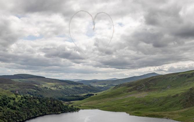 EDITORIAL USE ONLY Red Bull Matadors Aerobatic Display Over The East Coast of Ireland 2 7 2020 Pictured today at Lough Tay, the Red Bull Matadors piloted by Paul Bonhomme & Steve Jones, took to the skies to perform a thrilling aerobatic display along the east coast of Ireland GivesYouWings The Red Bull Matadors 2 7 2020 Copyright: x INPHO MorganxTreacyx 0047500536st