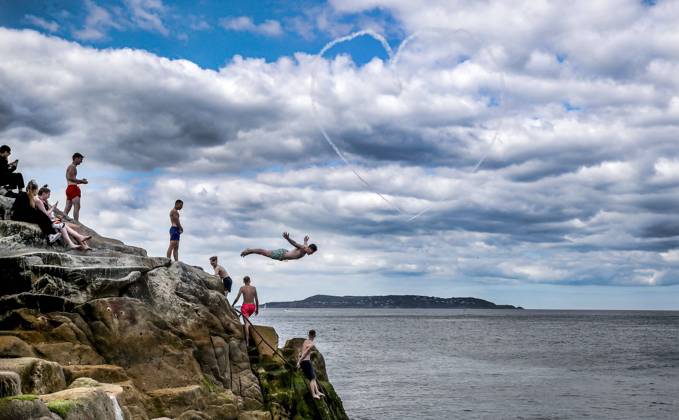 EDITORIAL USE ONLY Red Bull Matadors Aerobatic Display Over The East Coast of Ireland 2 7 2020 Pictured today at the forty foot, the Red Bull Matadors piloted by Paul Bonhomme & Steve Jones, took to the skies to perform a thrilling aerobatic display along the east coast of Ireland GivesYouWings The Red Bull Matadors 2 7 2020 Copyright: x INPHO DanxSheridanx 0047500543st