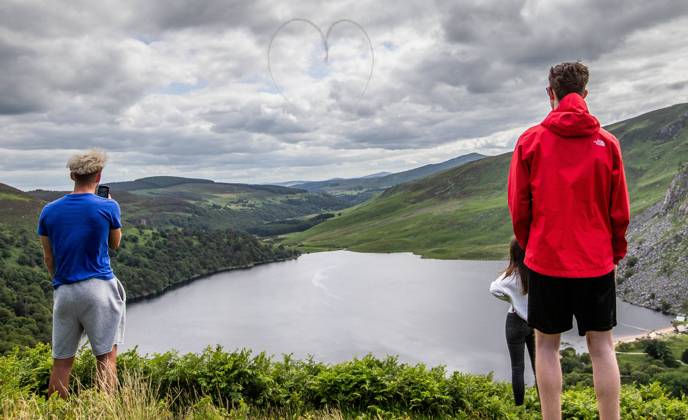 EDITORIAL USE ONLY Red Bull Matadors Aerobatic Display Over The East Coast of Ireland 2 7 2020 Pictured today at Lough Tay, the Red Bull Matadors piloted by Paul Bonhomme & Steve Jones, took to the skies to perform a thrilling aerobatic display along the east coast of Ireland GivesYouWings The Red Bull Matadors 2 7 2020 Copyright: x INPHO MorganxTreacyx 0047500544st