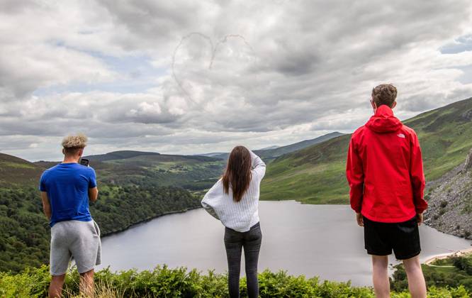 EDITORIAL USE ONLY Red Bull Matadors Aerobatic Display Over The East Coast of Ireland 2 7 2020 Pictured today at Lough Tay, the Red Bull Matadors piloted by Paul Bonhomme & Steve Jones, took to the skies to perform a thrilling aerobatic display along the east coast of Ireland GivesYouWings The Red Bull Matadors 2 7 2020 Copyright: x INPHO MorganxTreacyx 0047500546st