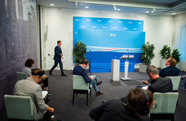 THEN HAAG Prime Minister Mark Rutte at his press conference after the weekly ANP BART Council of Ministers MEASURES Copyright: xHollandsexHoogtex xxANPx x417367585x