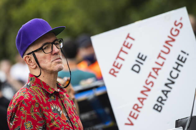 People take part in a protest for the event industry in Berlin on 24 July 2020 Operators of the industry lament almost 6 months of unemployment and lack of revenue due to measures to limit the spread of Coronavirus 3 Demonstration of the event industry in Berlin