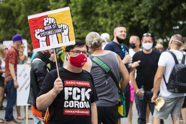 People take part in a protest for the event industry in Berlin on 24 July 2020 Operators of the industry lament almost 6 months of unemployment and lack of revenue due to measures to limit the spread of Coronavirus 3 Demonstration of the event industry in Berlin