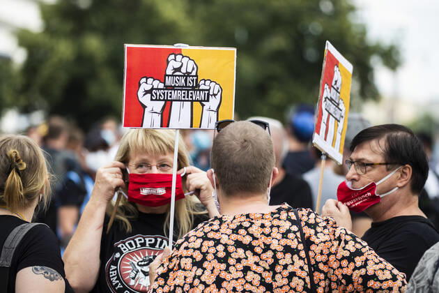 People take part in a protest for the event industry in Berlin on 24 July 2020 Operators of the industry lament almost 6 months of unemployment and lack of revenue due to measures to limit the spread of Coronavirus 3 Demonstration of the event industry in Berlin