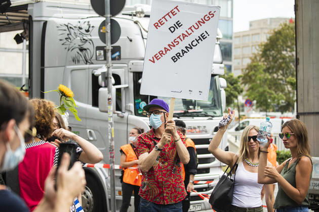 People take part in a protest for the event industry in Berlin on 24 July 2020 Operators of the industry lament almost 6 months of unemployment and lack of revenue due to measures to limit the spread of Coronavirus 3 Demonstration of the event industry in Berlin