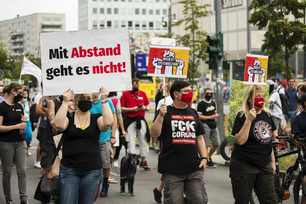 People take part in a protest for the event industry in Berlin on 24 July 2020 Operators of the industry lament almost 6 months of unemployment and lack of revenue due to measures to limit the spread of Coronavirus 3 Demonstration of the event industry in Berlin