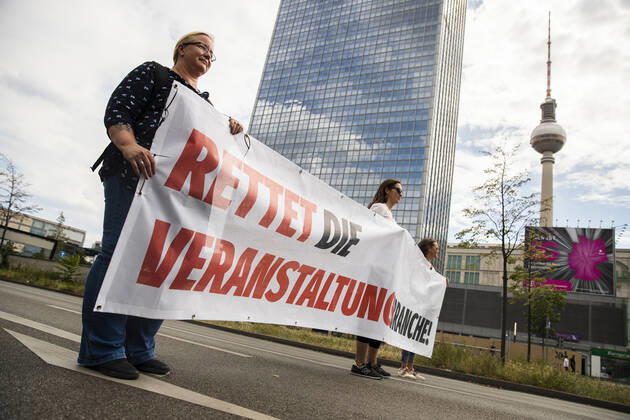 People take part in a protest for the event industry in Berlin on 24 July 2020 Operators of the industry lament almost 6 months of unemployment and lack of revenue due to measures to limit the spread of Coronavirus 3 Demonstration of the event industry in Berlin