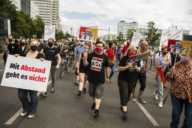 People take part in a protest for the event industry in Berlin on 24 July 2020 Operators of the industry lament almost 6 months of unemployment and lack of revenue due to measures to limit the spread of Coronavirus 3 Demonstration of the event industry in Berlin