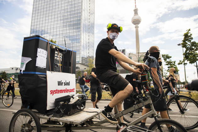 People take part in a protest for the event industry in Berlin on 24 July 2020 Operators of the industry lament almost 6 months of unemployment and lack of revenue due to measures to limit the spread of Coronavirus 3 Demonstration of the event industry in Berlin