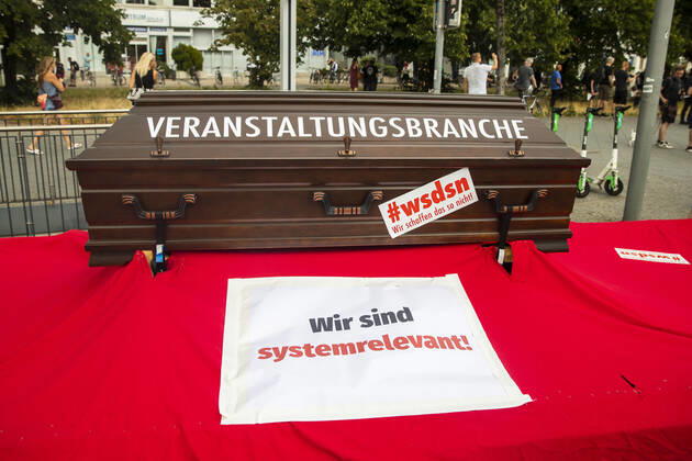 People take part in a protest for the event industry in Berlin on 24 July 2020 Operators of the industry lament almost 6 months of unemployment and lack of revenue due to measures to limit the spread of Coronavirus 3 Demonstration of the event industry in Berlin