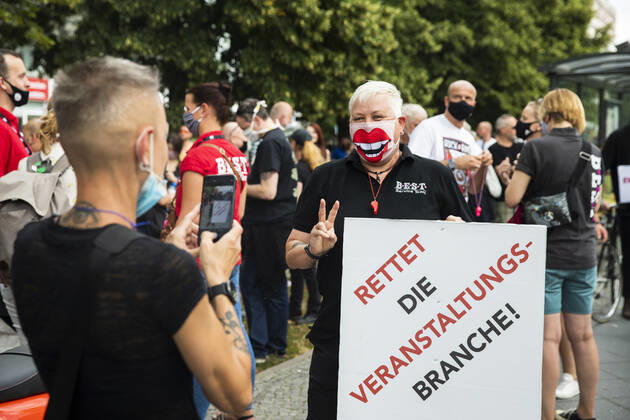 People take part in a protest for the event industry in Berlin on 24 July 2020 Operators of the industry lament almost 6 months of unemployment and lack of revenue due to measures to limit the spread of Coronavirus 3 Demonstration of the event industry in Berlin