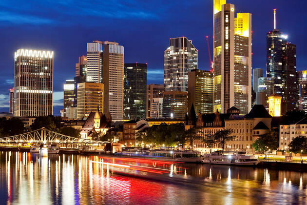 City view in the evening with the Main and financial district, Germany, Hesse, Frankfurt am Main cityscape in the evening with the Main and financial district , Germany, Hesse, Frankfurt am Main BLWS624335 Copyright: xblickwinkel S.xZiesex
