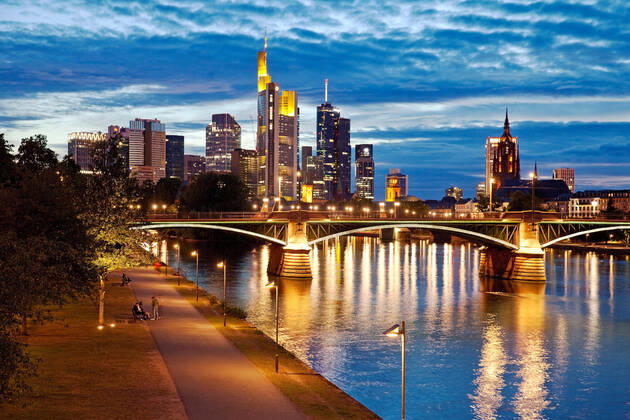 City view in the evening with the Main and financial district, Germany, Hesse, Frankfurt am Main cityscape in the evening with the Main and financial district , Germany, Hesse, Frankfurt am Main BLWS624331 Copyright: xblickwinkel S.xZiesex