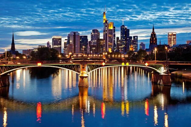 City view in the evening with the Main and financial district, Germany, Hesse, Frankfurt am Main cityscape in the evening with the Main and financial district , Germany, Hesse, Frankfurt am Main BLWS624337 Copyright: xblickwinkel S.xZiesex