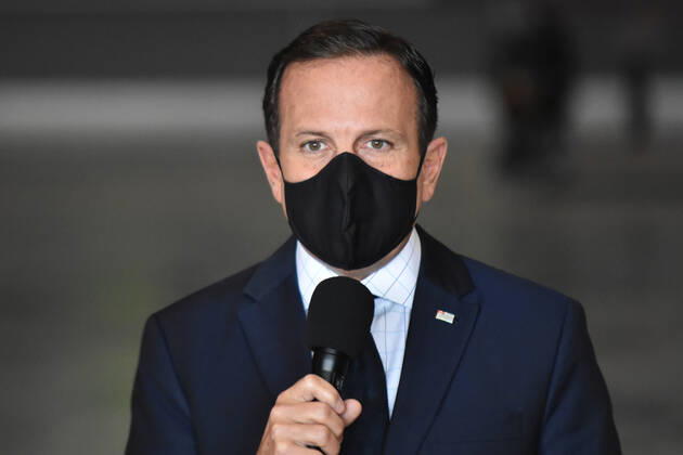 SÃO PAULO, SP - 31.07.2020: COLETIVA DE IMPRENSA JOÃO DORIA COVID19 - João Doria, (PSDB) Governor of São Paulo, during a press conference on measures to combat the Coronavirus, (COVID-19) this Friday, (31) at the Palácio dos Bandeirantes. During the press conference, Governor João Doria (PSDB) spoke about the invitation he received from President Jair Bolsonaro, (Without a Party) to visit the Ribeira Valley, and about the Coronavirus vaccine (COVID-19). x1943971x RobertoxCasimiro