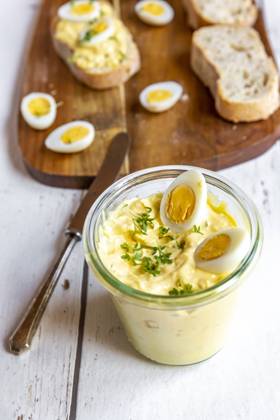 Jar of homemade egg salad with cress SARF04614
