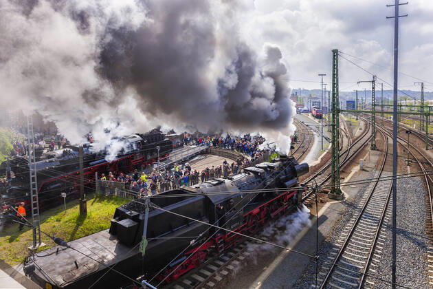 Dresden Steam Locomotive Meeting, 11 to 13 April 2014, around the Bw Dresden Altstadt, Numerous steam locomotives from all over Germany are presented The Dresden Altstadt railway depot is a former railway depot in Dresden Today, only a few parts of the original facilities still exist There is now the Dresden Railway Museum Altstadt Dresden