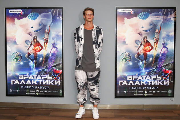 MOSCOW, RUSSIA - AUGUST 25, 2020: Actor Yevgeny Romantsov attends the Moscow premiere of Dzhanik Fayziyev s fantasy film Cosmoball at the Karo 11 Oktyabr Cinema. Vyacheslav Prokofyev TASS  TS0E4A7D