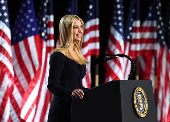 Ivanka Trump, daughter of President Donald Trump, introduces her father on the fourth and final night of the Republican National Convention on the South Lawn of the White House in Washington D.C., Thursday, August 27, 2020.  WDC20200827126 KEVINxDIETSCH