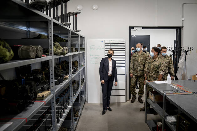 Prime Minister Mette Frederiksen S will be shown around during her visit to Danish soldiers at Tapa Army Base in Estonia, Friday 11 September 2020, Denmark Copyright: RitzauxScanpix MadsxClausxRasmussenx COP201 spdk20200911-202227-L