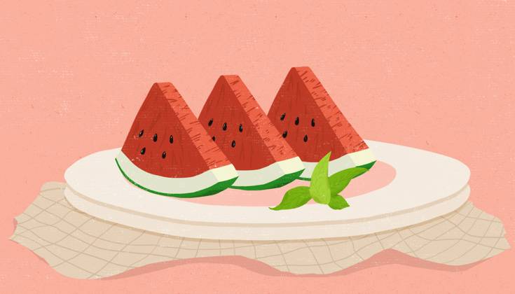 Cut watermelon on a plate 24 solar terms small summer illustration summer  752973497233440823