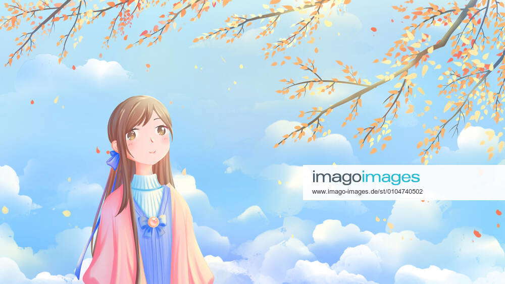 Lovely Young Girl Enjoy Autumn Scenery Young Girl Looks Up At The Sky And Branches Late Autumn Season I