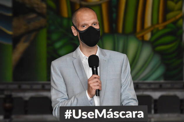 SÃO PAULO, SP - 12.11.2020: COLETIVA DE IMPRENSA JOÃO DORIA COVID19 - Bruno Covas, (PSDB) Mayor of São Paulo, during a press conference on measures to combat the Coronavirus, (COVID-19) this Thursday, (12) at the Palácio dos Bandeirantes. During the press conference João Doria spoke about the São Paulo F1 GP and the Usina São Paulo concession contract, in Rio Pinheiros. x1990997x RobertoxCasimiro