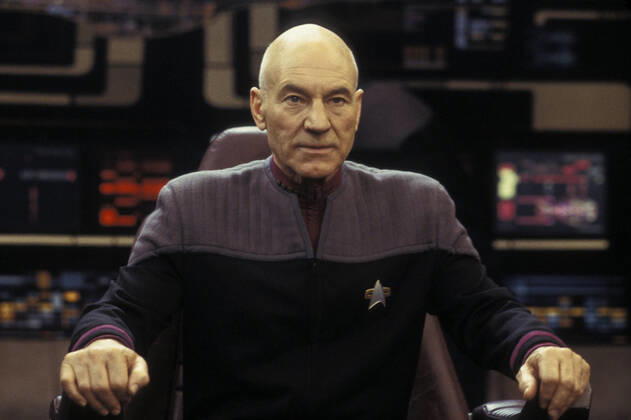 Patrick Stewart, Star Trek Nemesis (2002) Photo credit: Sam Emerson Paramount The Hollywood Archive File Reference 34078-0407FSTHA Hollywood CA USA  340780407FSTHA
