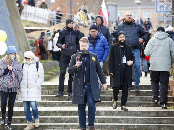 The Querdenken Initiative Querdenken 203 Duisburg organsied a german polish Anti Covid 19 Protest on the 28th of November in the bordertown Frankfurt Oder Germany and Slubice