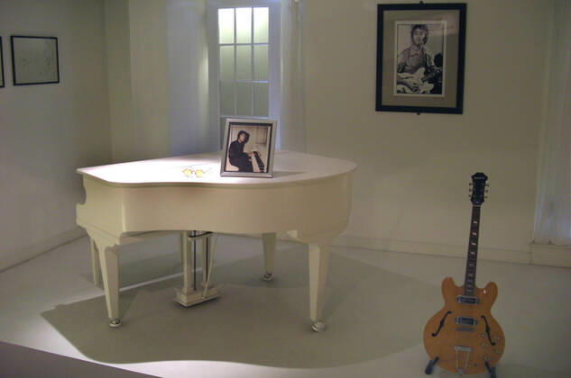 Today 40 years ago John Lennon was shot dead In the Beatles Museum of Liverpool his glasses are on his Klaviet photo Michael Westermann