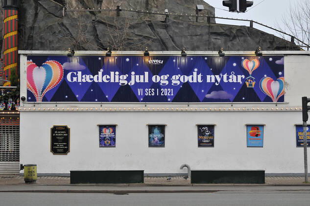 Copenhagen, Denmark. 19 December 2020, Tivoli garden is lockdown alomg with other sector denmarksnew covid-19 polices and Tivoli graden send Christms and new years greetings to nation and visior Merry christmas and happy new yaear and see you in 2121 in tivoli garden. (Photo..Francis Dean Deanpictures)