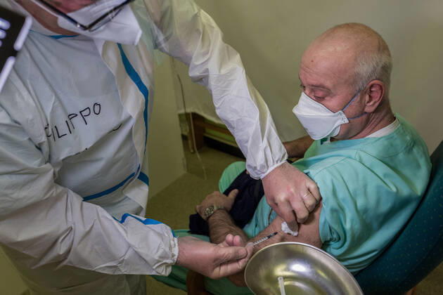 Milan. First doses of Pfizer Biontech anti COVID19 vaccine, administered to the first elderly people subject to greater risks and medical staff at PAT Pio Albergo Trivulzio Editorial Usage Only  Copyright: xCarloxCozzolix xIPAx
