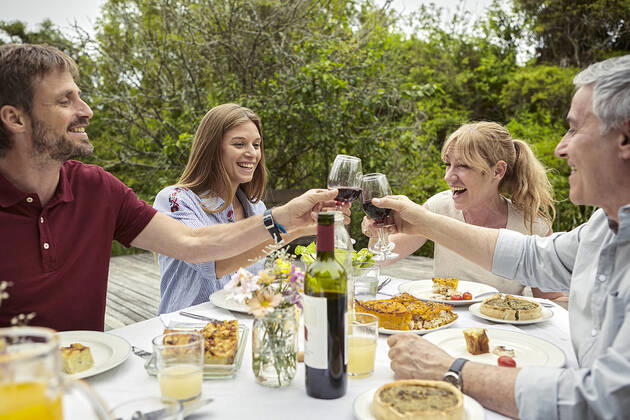 Happy family toasting wine glasses Copyright: DinocoxGreco B57095633