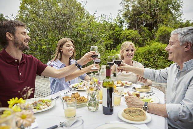Happy family toasting wine glasses Copyright: DinocoxGreco B78495233